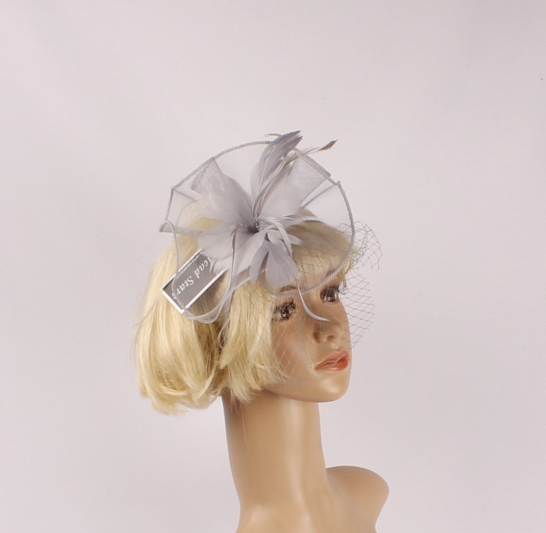  Head band crin  fascinator w feathers silver STYLE: HS/4676 /SIL image 0